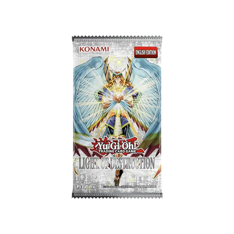 Yu-Gi-Oh! Light of Destruction 3er Pack Tuckbox, Box Kit mit Karbon-Design und Yu-Gi-Oh! Logo auf der Verpackung