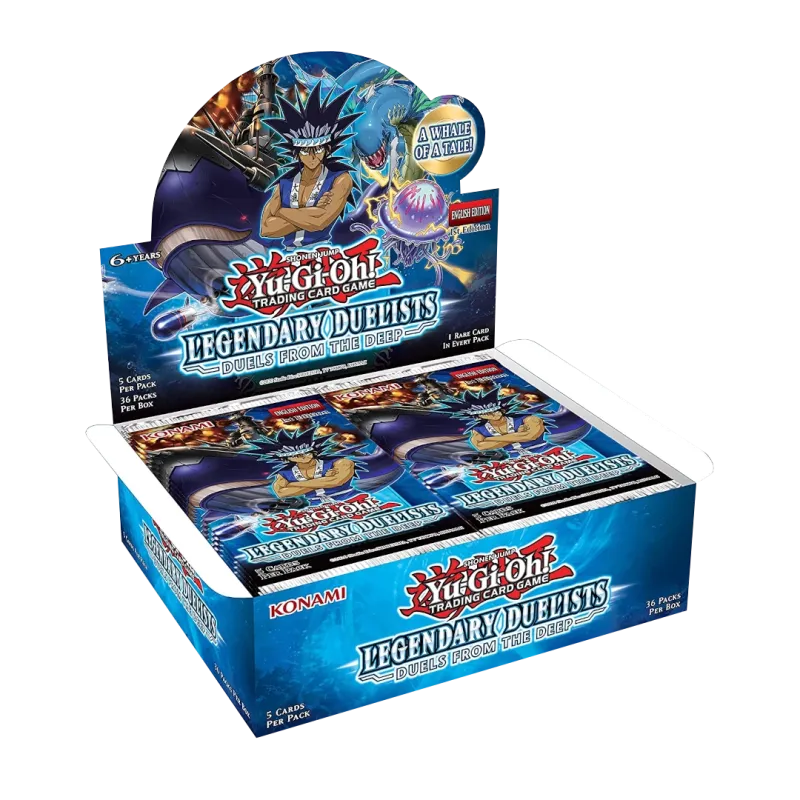 Yu-Gi-Oh! Legendary Duelists Duels from the Deep Display mit Yu-Gi-Oh! Karten, sichtbare Verpackung und Design.
