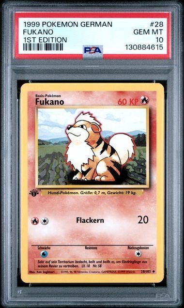 Pokémon 1999 Fukano 1st Edition Nummer 15, PSA 10 GEM MINT Bewertung, hochwertige Sammelkarten-Abbildung