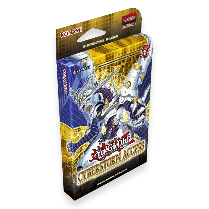 Yu-Gi-Oh! Cyberstorm Access Tuckbox, Kartenspiel-Verpackung mit buntem Design, für Sammler und Fans, auf weißem Hintergrund.