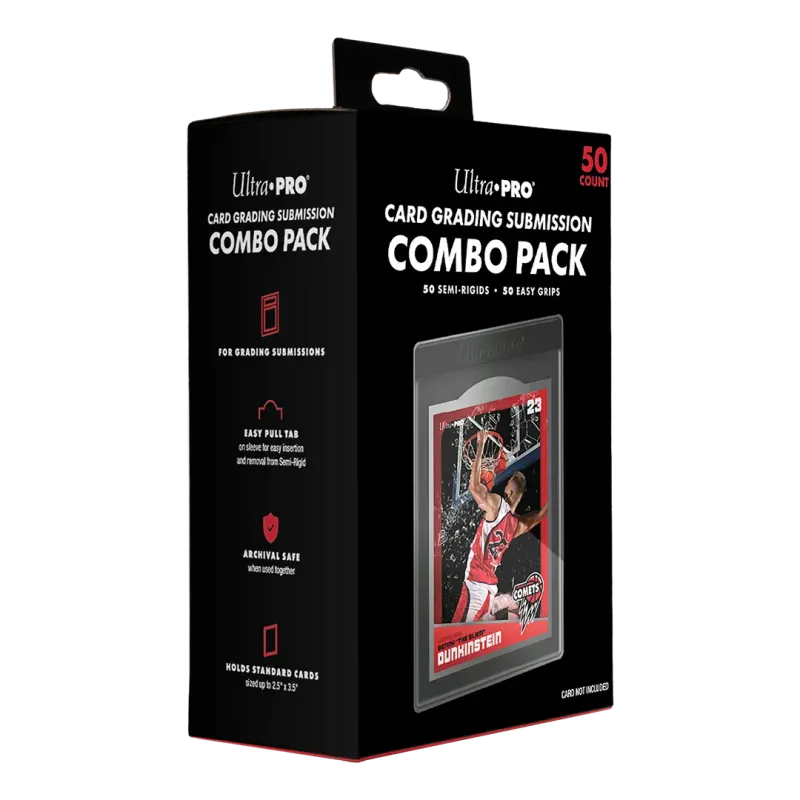 Ultra Pro Card Grading Submission Combo Pack mit 50 Zubehörteilen, zeigt die Verpackung und enthaltenes Zubehör.