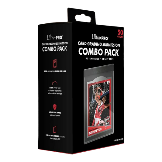 Ultra Pro Card Grading Submission Combo Pack mit 50 Zubehörteilen, zeigt die Verpackung und enthaltenes Zubehör.