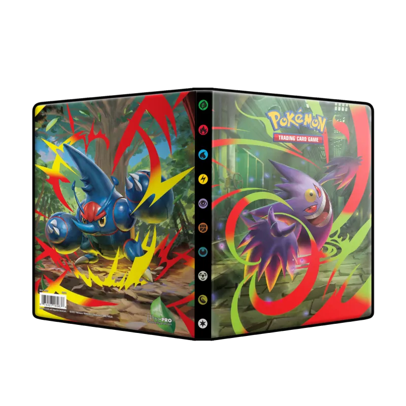 Ultra Pro Mega Evolution & Phantasmal Flames 4-Pocket Portfolio für Pokémon Sammelkarten, schwarzes Binder mit Karteneinsätzen