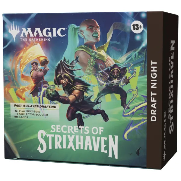 Magic: The Gathering Secrets of Strixhaven Draft Night Spielkartenset mit mystischem Design und künstlerischer Illustration