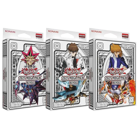 Yu-Gi-Oh! Mega-Pack Bundle 2025, Sammelkarte-Set mit verschiedenen Yu-Gi-Oh! Spielkarten, auf der Verpackung sichtbar