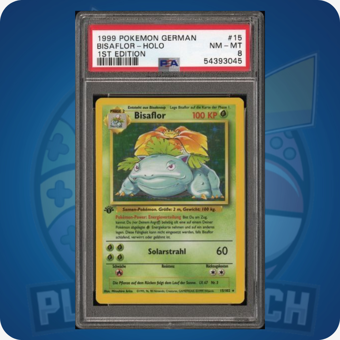 Holo-Pokémonkarte Bisaflor 1. Edition #15, PSA 8 NM, Pokémon Sammelkarte, mint Zustand, hochwertige Spielkarte