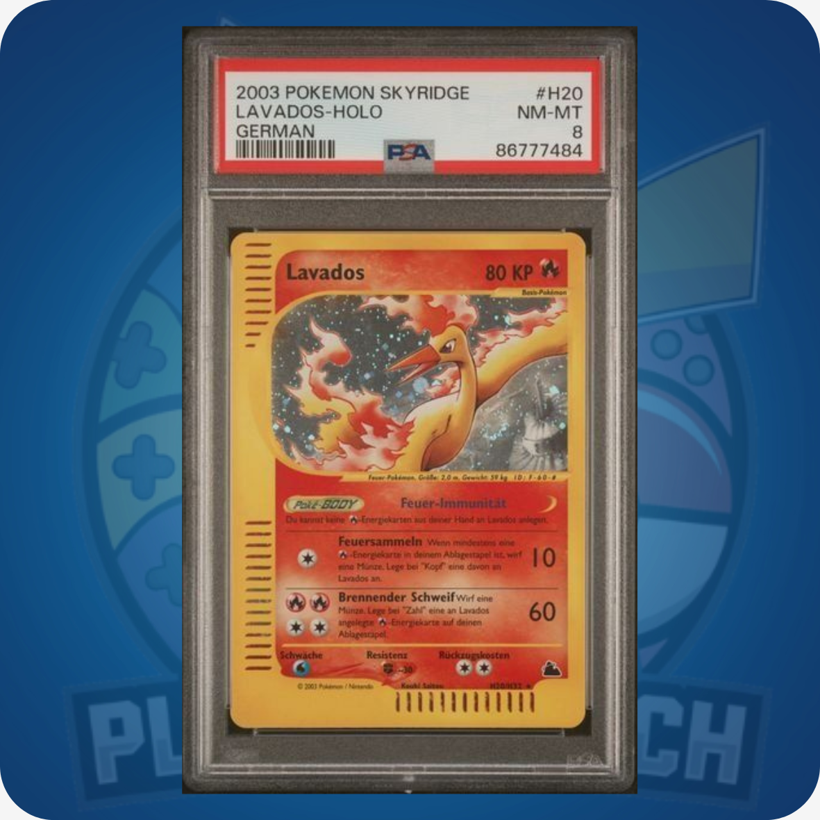 Pokémon Skyridge Holo 2003 Lavados PSA 8 NM MT Sammelkarte, graded Karte mit Gutschein im Wert von 200 CHF