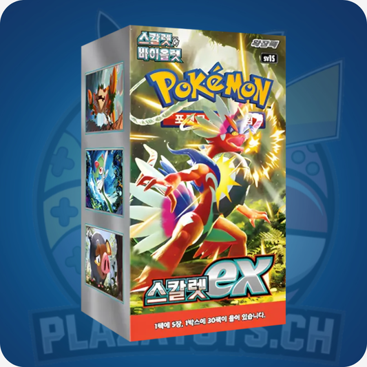Pokémon TCG Scarlet ex Display, koreanisches Kartenspiel-Display mit Pokémon-Logo und bunten Karten, für Sammler und Spieler