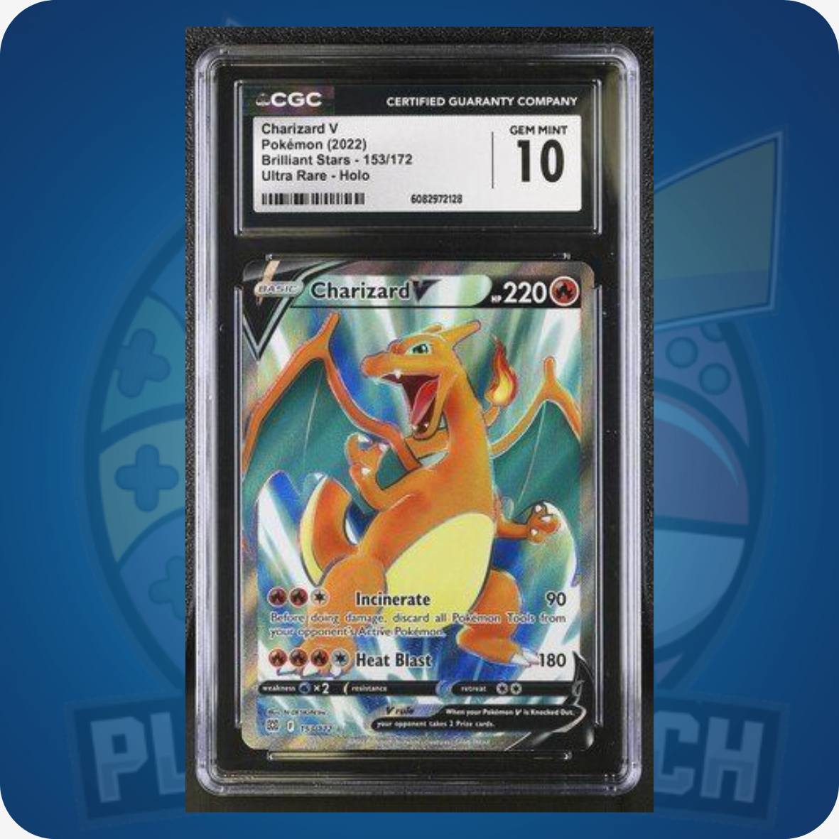 Pokemon Charizard V Karte aus Brilliant Stars, CGC 10 GEM MINT, hochwertige graded Sammelkarte, detailreiche Illustration.