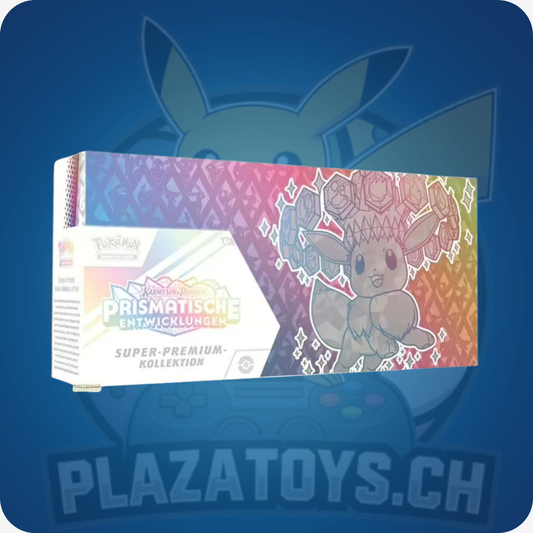 Pokemon TCG Prismatische Entwicklungen Super Premium Kollektion Collection Box mit exklusiven Karten und Zubehör, deutsche Ausgabe
