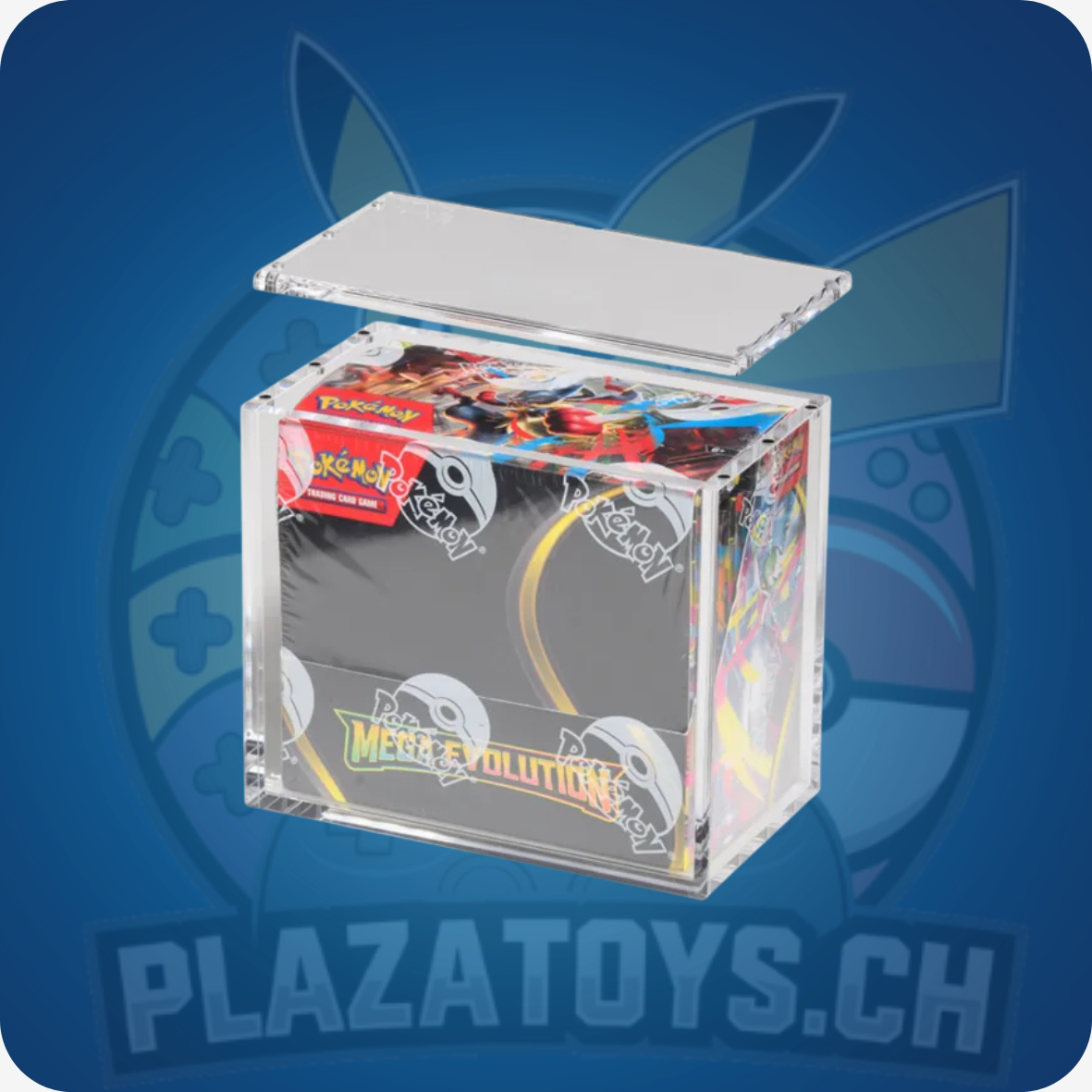 Acryl Box von The Acrylic Box für Pokémon Booster Boxen, transparentes Zubehör für sichere Aufbewahrung und Präsentation.