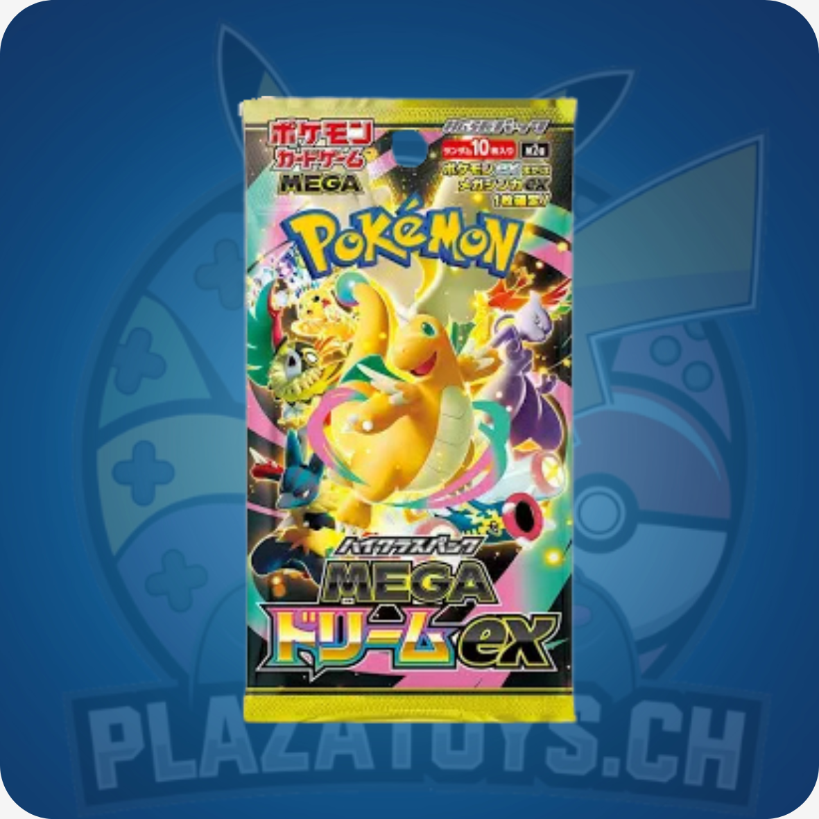 Pokémon Mega Dream ex Booster Pack M2a, Booster-Pack mit Pokémon-Karten, auf weißem Hintergrund, Fokus auf Packung.