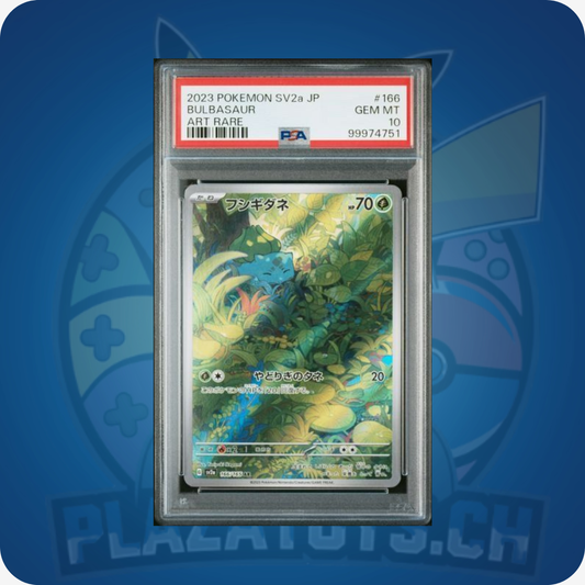 Gespielte Pokémon-Karte Bulbasaur #166 aus Japan, PSA 10 GEM MT, hochwertige Pokémon TCG Card in schützender Hülle.