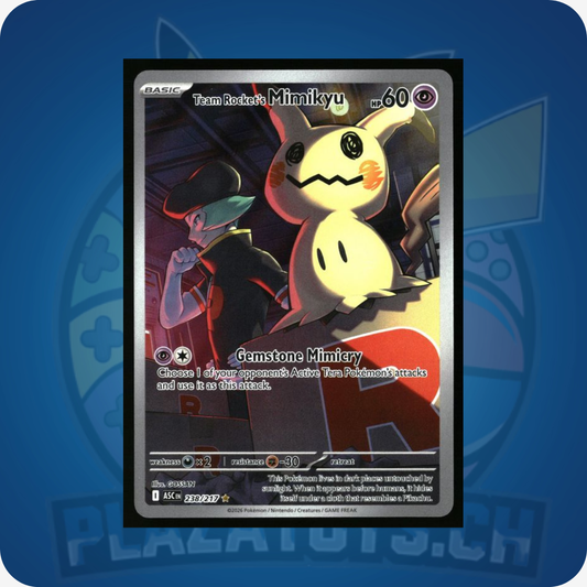 Pokemon Mimikyu Karte aus Team Rocket's Ascended Heroes, beliebte Pokémon Einzelkarte im Pokémon TCG, detailreiche Illustration.