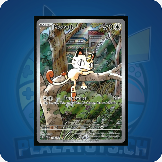 Pokemon Meowth Karte #106 aus Phantasmal Flames, detailreiches Artwork, typische Pokemon Einzelkarte, auf weißem Hintergrund
