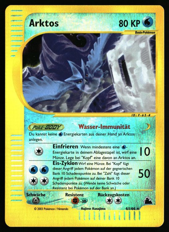 Pokemon Arktos #4 Reverse Holo Karte aus Skyridge, detailreiche Illustration, Pokémon Einzelkarte, hochwertige Sammlerkarte