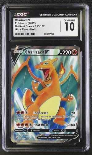 Pokémon Charizard V Karte aus Brilliant Stars, CGC 10 GEM MINT, detailreiche Illustration, hochwertige Sammelkarten-Edition