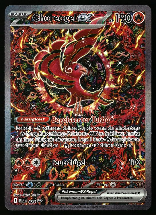 Pokemon Choreogel ex Karte aus der Pokemon MEP 24 Promo, detailreiche Illustration auf einer Einzelkarte.