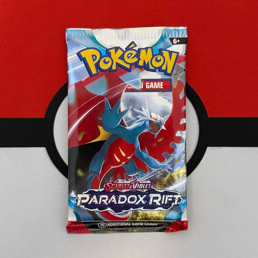 Pokémon Scarlet & Violet Paradox Rift Booster-Pack, Sammelkarte-Verpackung mit bunten Karten aus dem Pokémon-Universum.